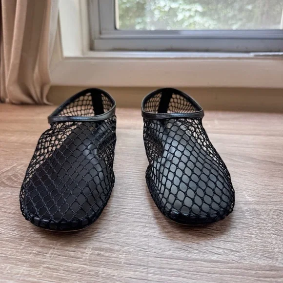 New Reformation Britt Ballet Flat Shoes Mesh Black 10.5